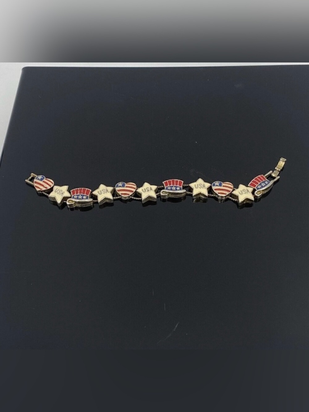 4th Of July USA American Flag Patriotic Charm Bracelet W/ Clasp Closure